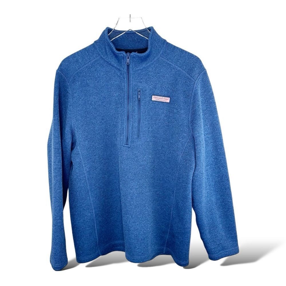 Vineyard Vines Size L Blue Mountain Sweater Fleece 1/4 Zip Pullover Chest Pocket